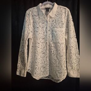 White Lace Button-Up Shirt